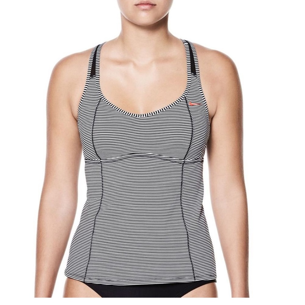 Nike women’s black white stripe racer back tankini size large